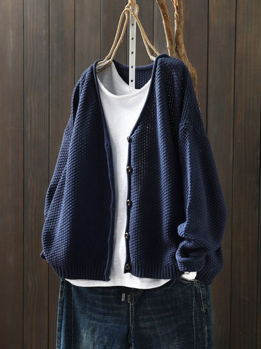 Kvinnors Stickad Kofta V-hals Med Knappdesign 7
