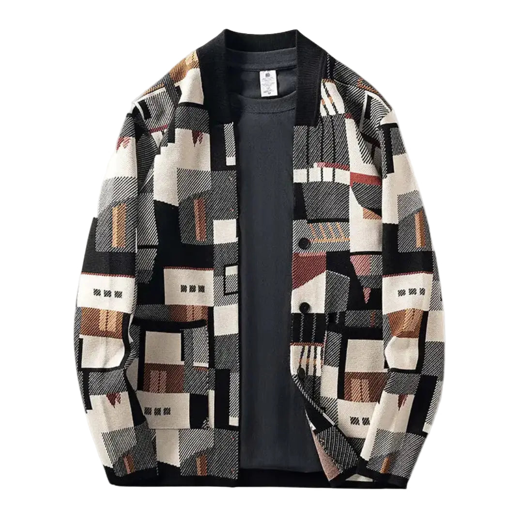 Kvinnors Stickad Kofta med Abstrakt Design och Avsmalnande Passform 0