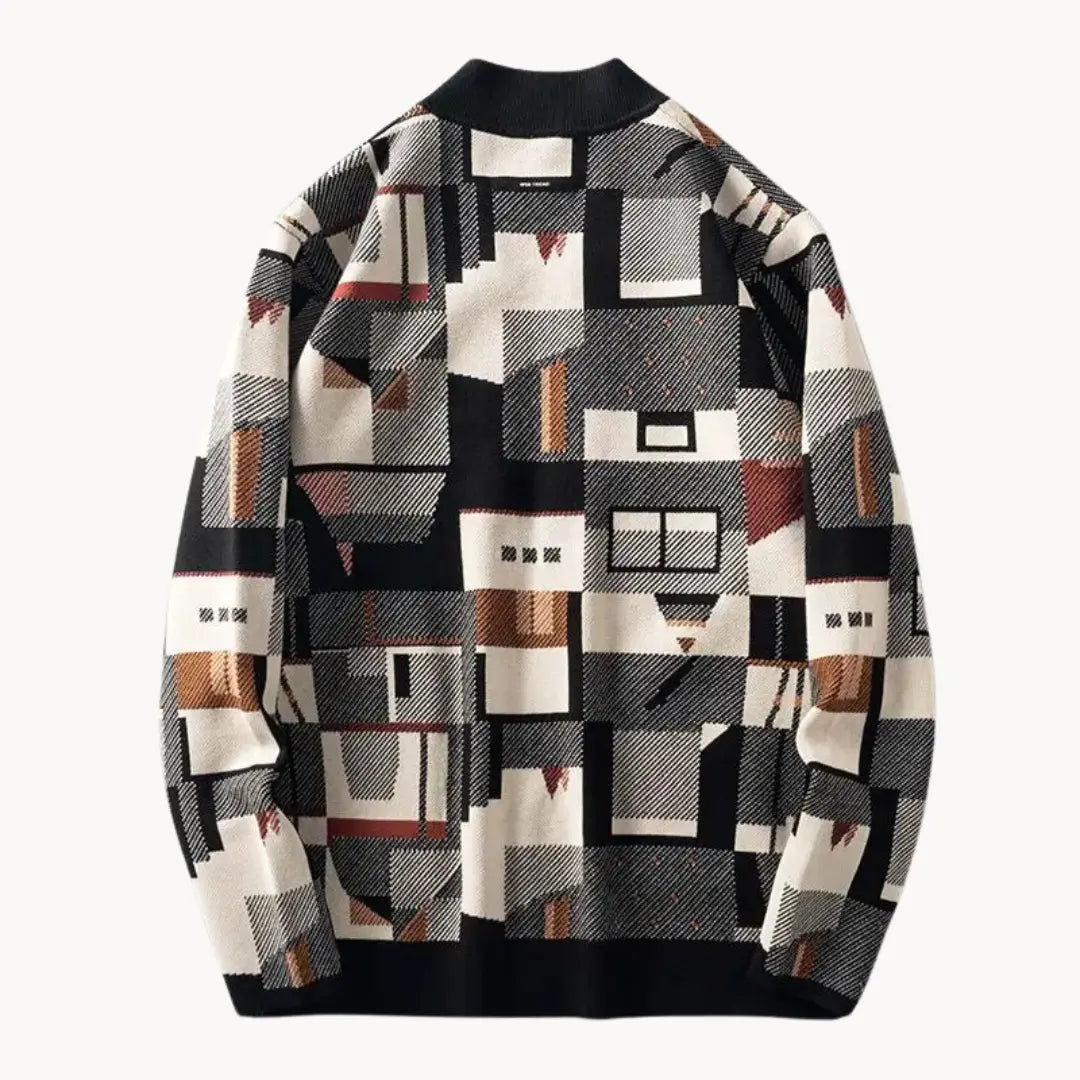 Kvinnors Stickad Kofta med Abstrakt Design och Avsmalnande Passform 2