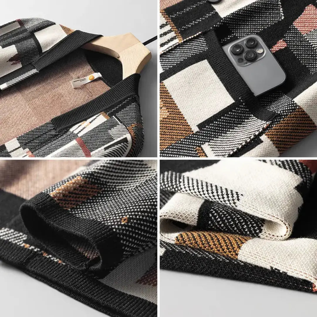 Kvinnors Stickad Kofta med Abstrakt Design och Avsmalnande Passform 5