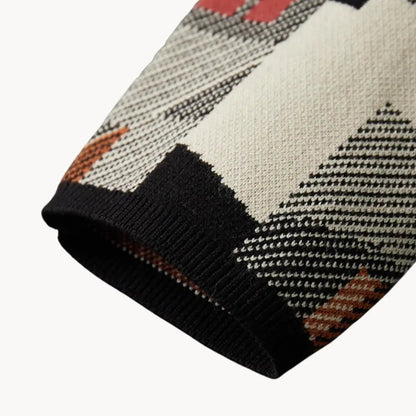 Kvinnors Stickad Kofta med Abstrakt Design och Avsmalnande Passform 8
