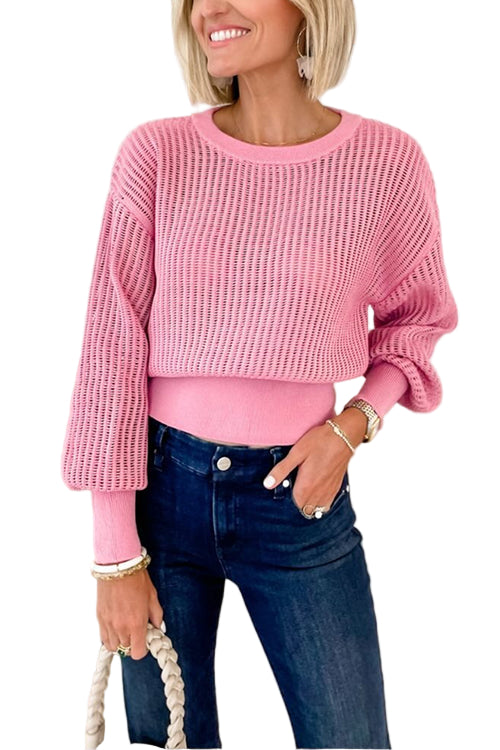 Kvinnors Stickad Stil Tröja med Utskärning Bak 0