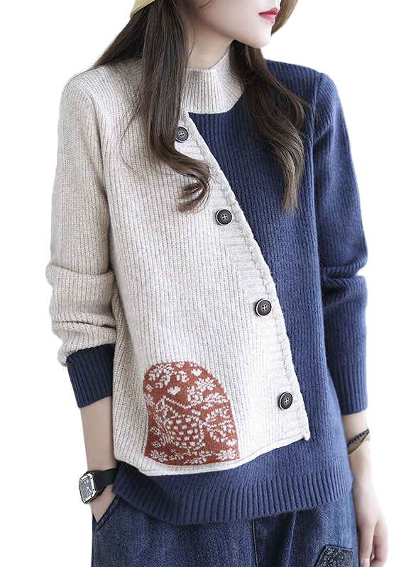 Kvinnors Stickad Topp med Knappdetalj 0