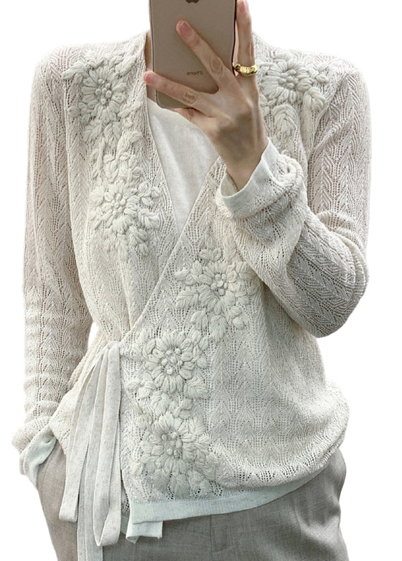 Kvinnors Stickad Topp med Snörning och Urtagningar 0