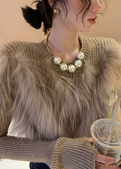 Kvinnors Stickad Tröja Patchwork Design 0