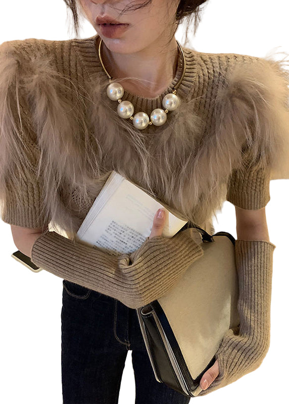 Kvinnors Stickad Tröja Patchwork Design 1