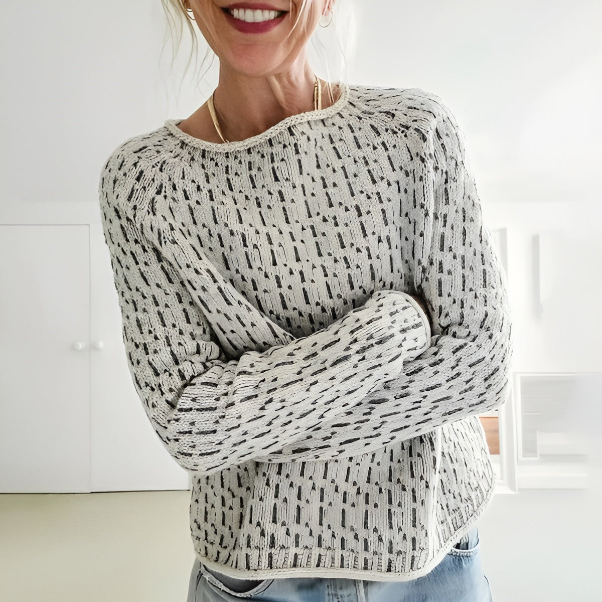 Kvinnors Stickad Tröja Rund Hals Modern Design 1