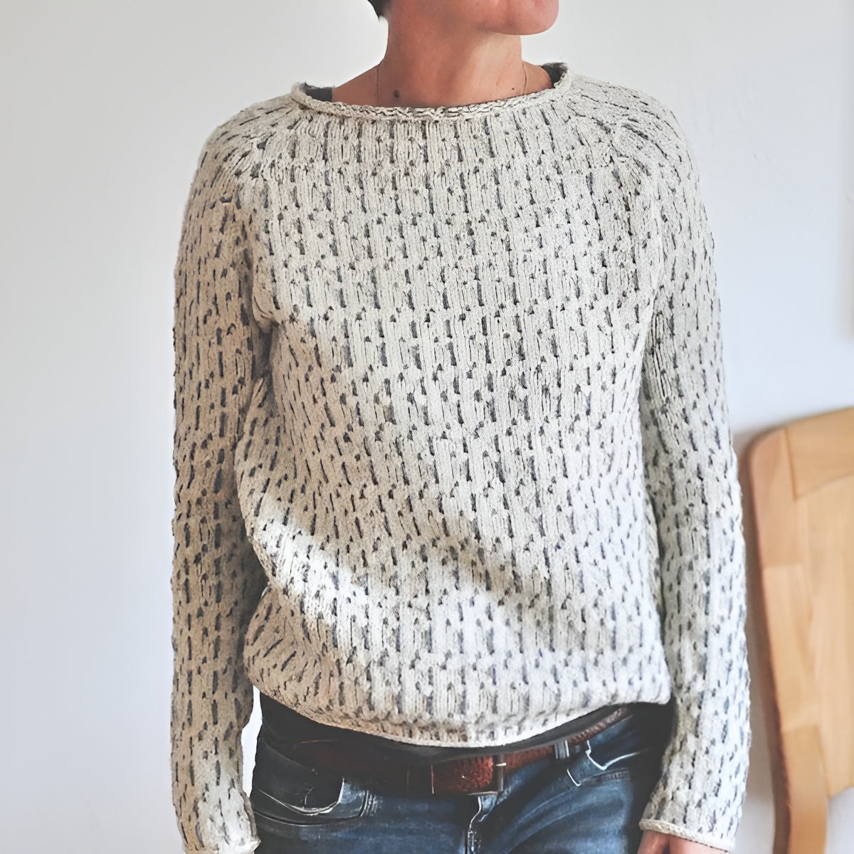 Kvinnors Stickad Tröja Rund Hals Modern Design 2