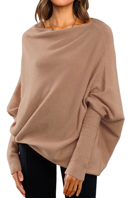 Kvinnors Stickad Tröja med Fladdermusärmar 0