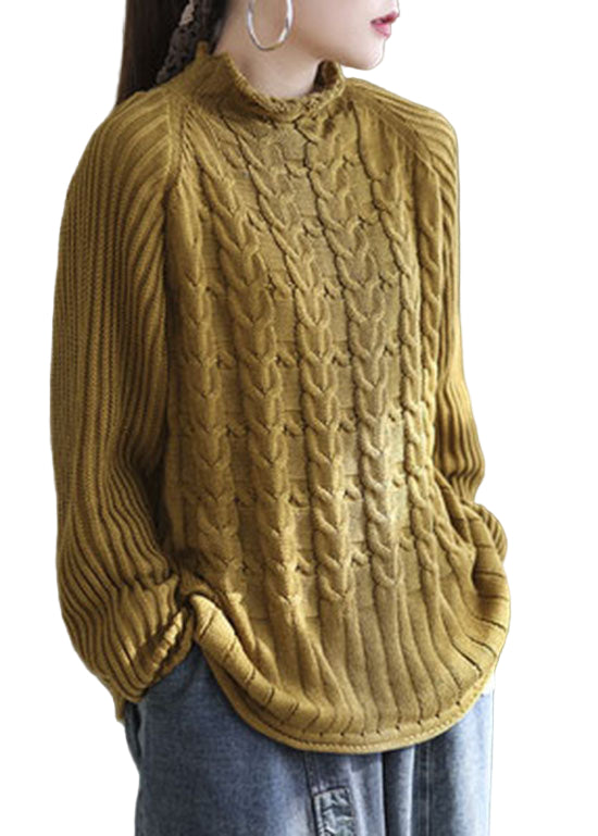 Kvinnors Stickad Tröja med Hög Krage 0