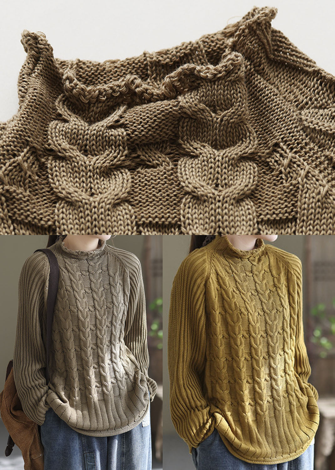 Kvinnors Stickad Tröja med Hög Krage 4