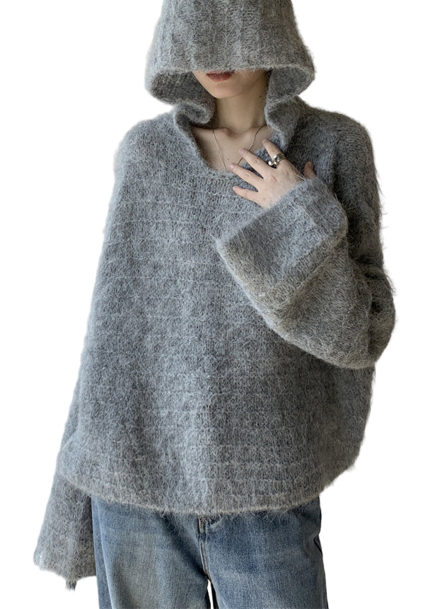 Kvinnors Stickad Tröja med Huva 0