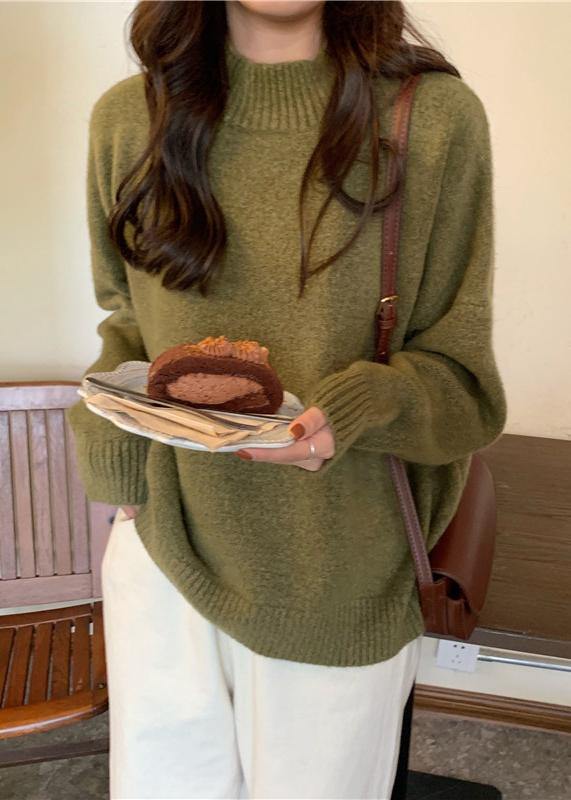 Kvinnors Stickad Tröjor med Hög Hals 2