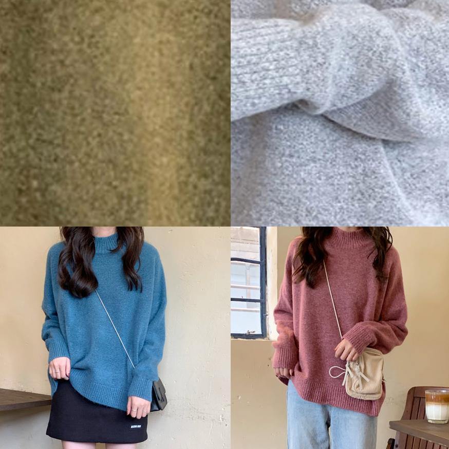 Kvinnors Stickad Tröjor med Hög Hals 4