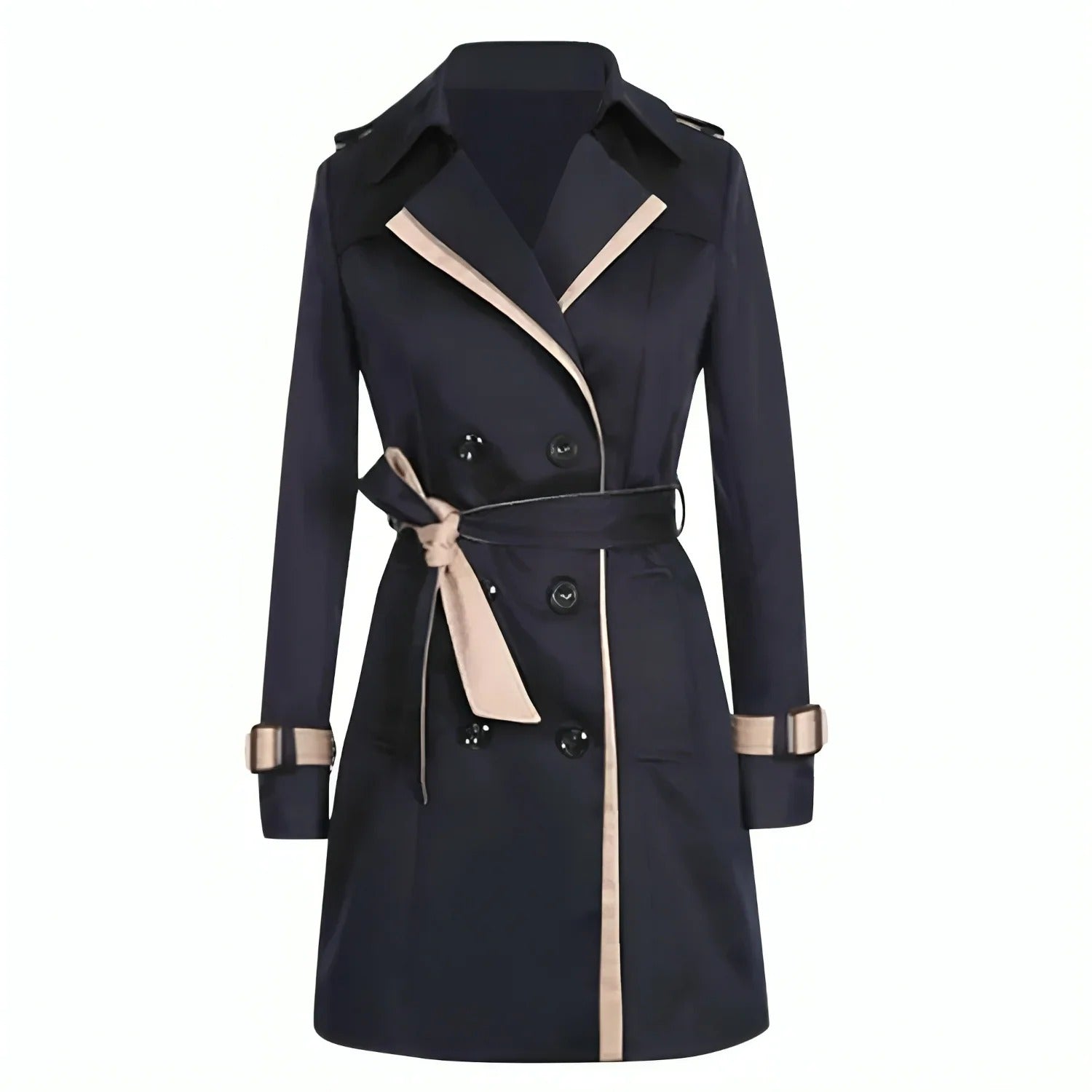 Kvinnors Svart Trenchcoat Tidlös Design 2