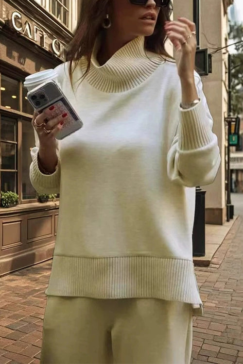 Kvinnors Sweatshirt Set med Höghals och Breda Byxor 2