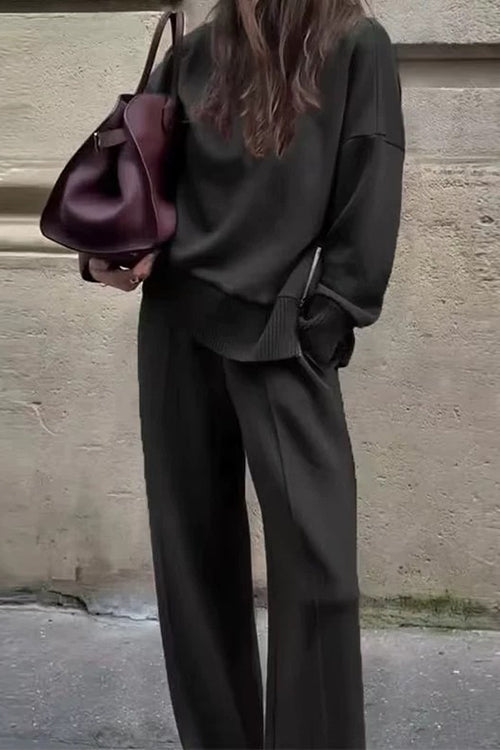 Kvinnors Sweatshirt Set med Höghals och Breda Byxor 3