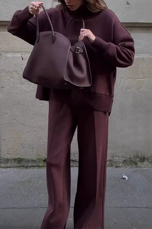 Kvinnors Sweatshirt Set med Höghals och Breda Byxor 4