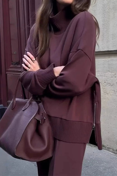 Kvinnors Sweatshirt Set med Höghals och Breda Byxor 5