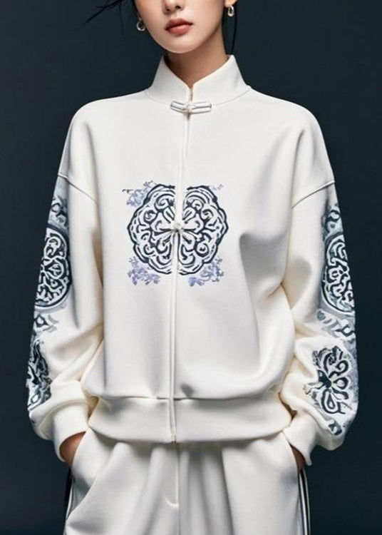 Kvinnors Sweatshirt med Stativkrage och Vitt Tryck 1