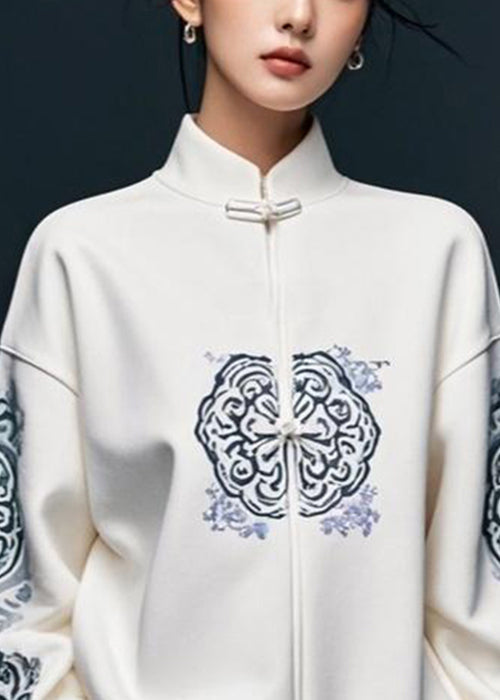 Kvinnors Sweatshirt med Stativkrage och Vitt Tryck 2