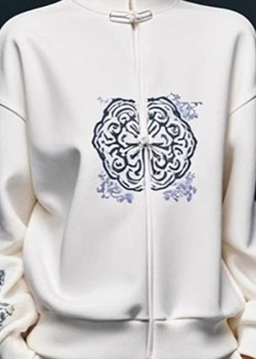 Kvinnors Sweatshirt med Stativkrage och Vitt Tryck 4