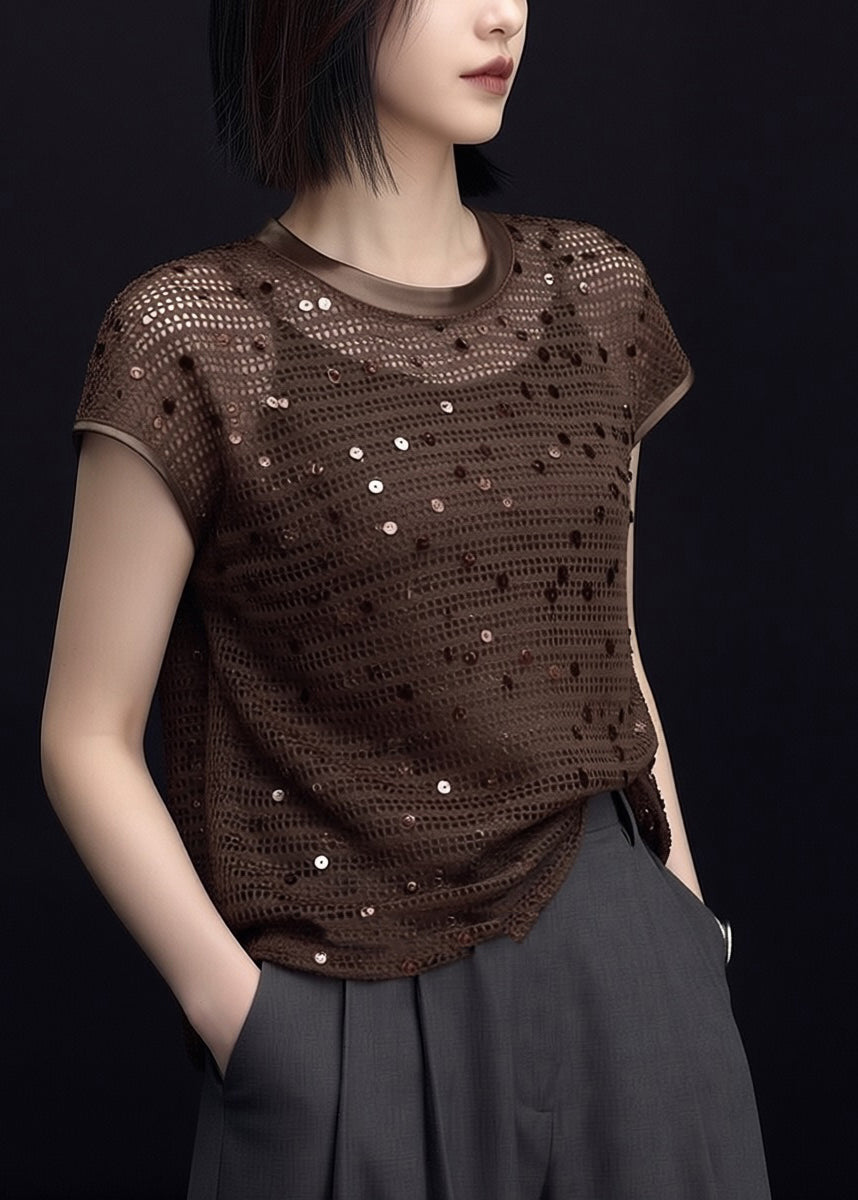 Kvinnors T-shirt med Paljetter och O-ringning 1