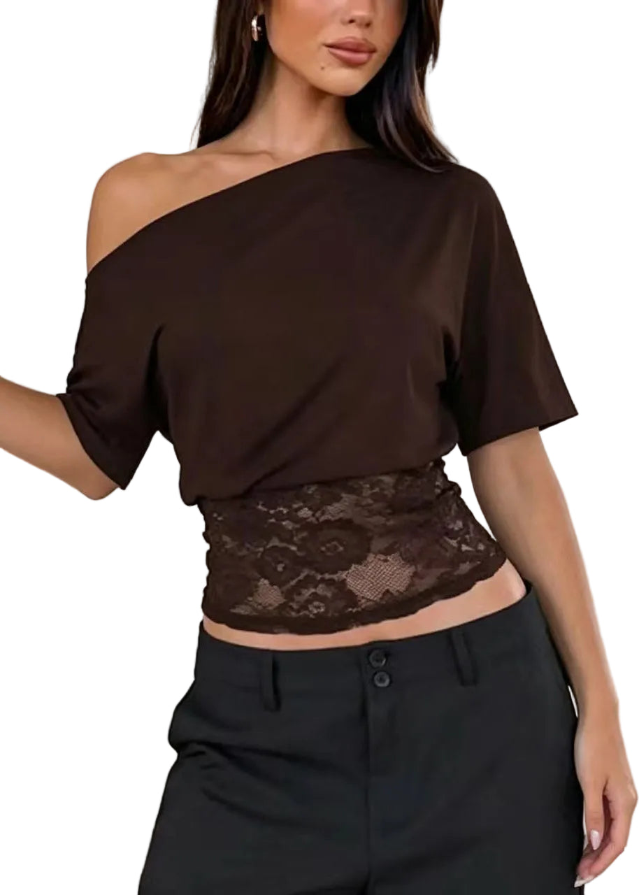 Kvinnors Tanktop Hög Krage Patchwork med Spetsdetaljer 0