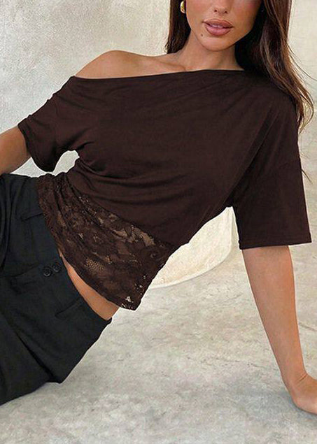 Kvinnors Tanktop Hög Krage Patchwork med Spetsdetaljer 1