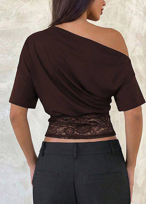Kvinnors Tanktop Hög Krage Patchwork med Spetsdetaljer 3