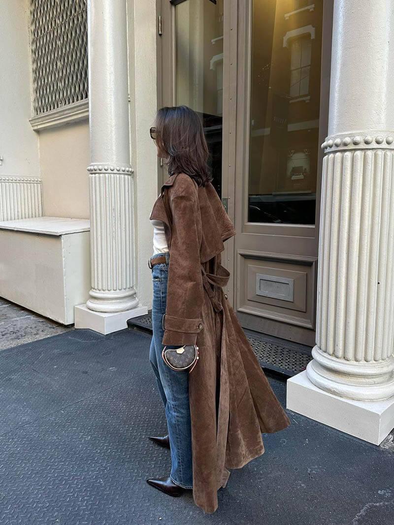 Kvinnors Trenchcoat Lång Siluett Justerbart Midjebälte 2