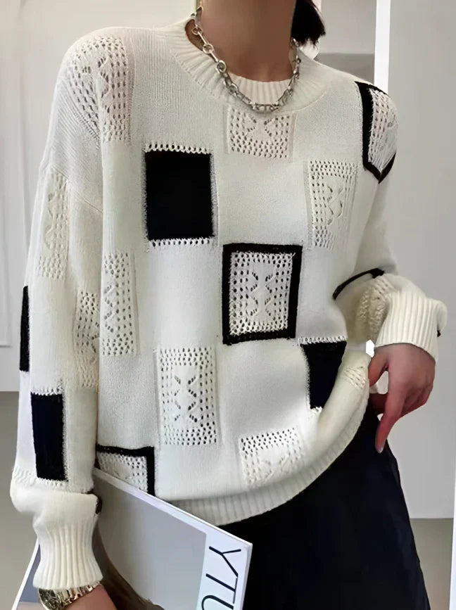 Kvinnors Tröja Retro Patchwork Rund Hals 1