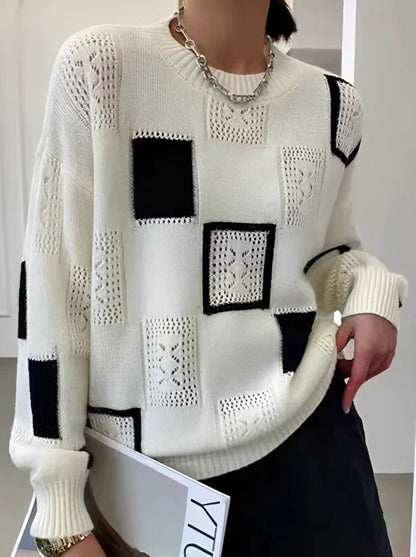 Kvinnors Tröja Retro Patchwork Stil 1