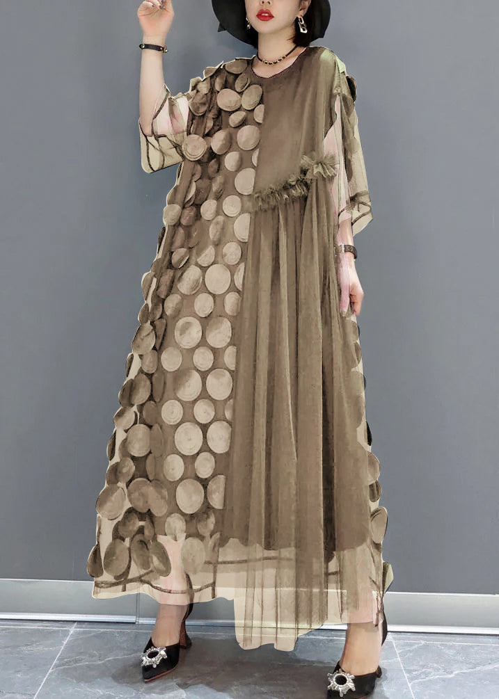 Kvinnors Tulle Klänning O-Hals Asymmetrisk Halvärm 10