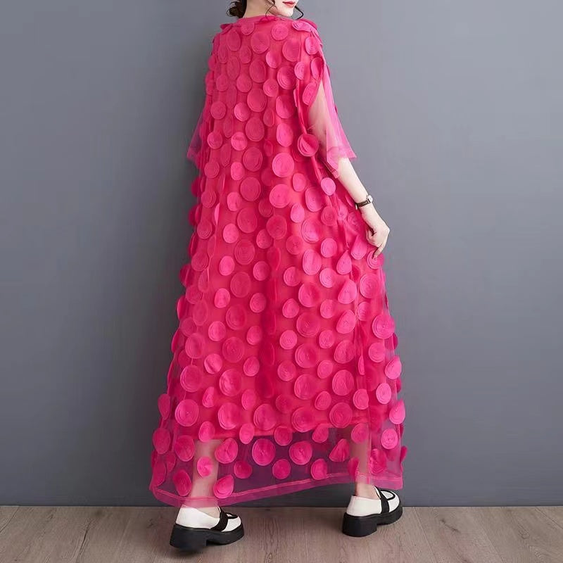 Kvinnors Tulle Klänning O-Hals Asymmetrisk Halvärm 5