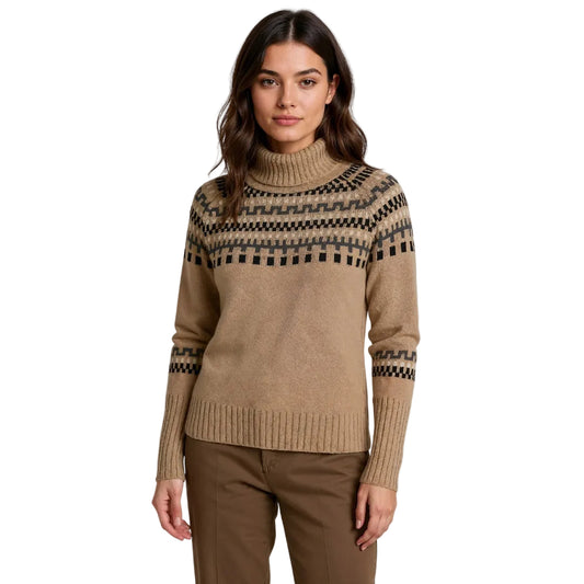 Kvinnors Turtleneck Stickad Tröja Mönstrad 0