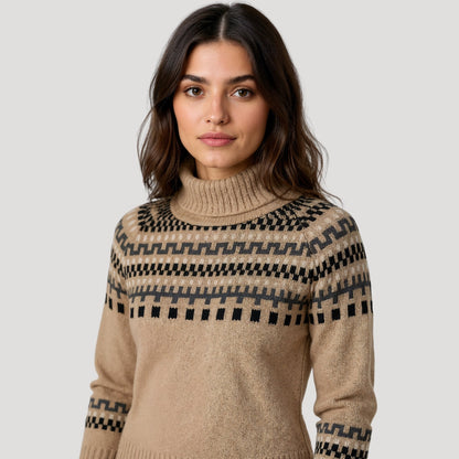 Kvinnors Turtleneck Stickad Tröja Mönstrad 1