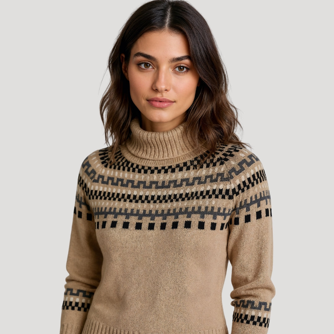 Kvinnors Turtleneck Stickad Tröja Mönstrad 2
