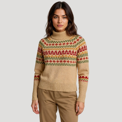 Kvinnors Turtleneck Stickad Tröja Mönstrad 4