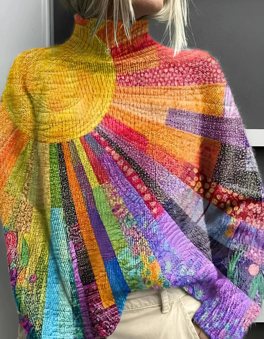 Kvinnors Turtleneck Tröja Färgglad Design 0