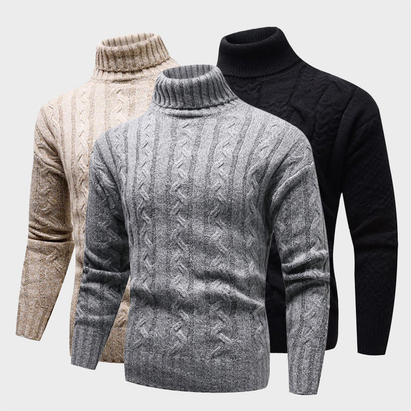 Kvinnors Turtleneck Tröja Kabelstickad 3