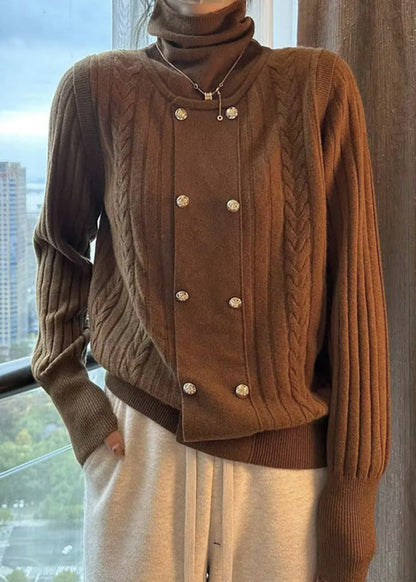 Kvinnors Turtleneck Tröja Patchwork Design 1