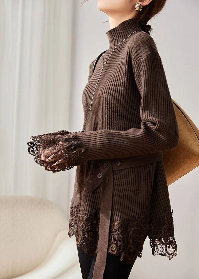 Kvinnors Turtleneck Tröja med Spetsdetaljer 2