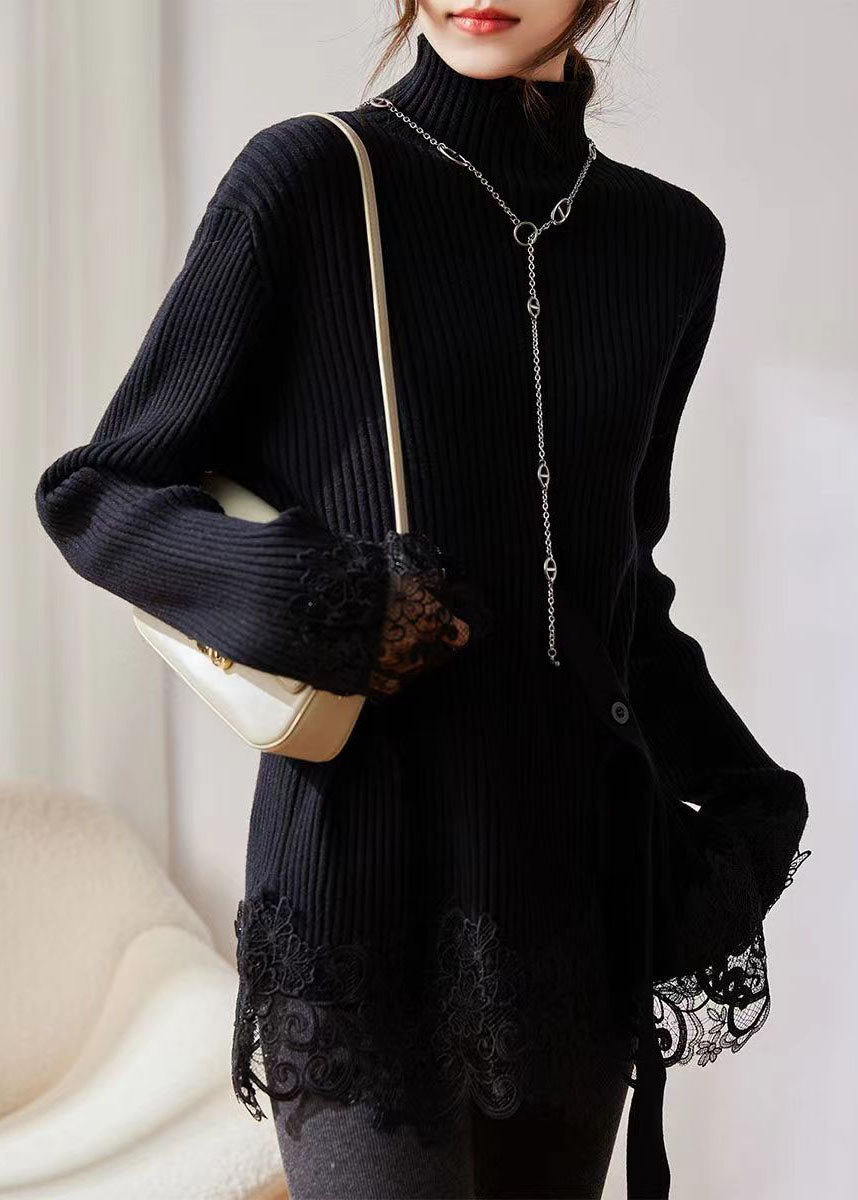 Kvinnors Turtleneck Tröja med Spetsdetaljer 3