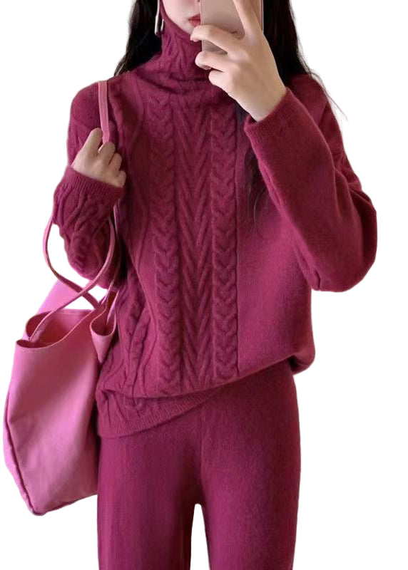 Kvinnors Turtleneck Tvådelad Set med Patchwork 0