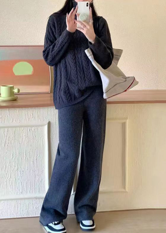 Kvinnors Turtleneck Tvådelad Set med Patchwork 1