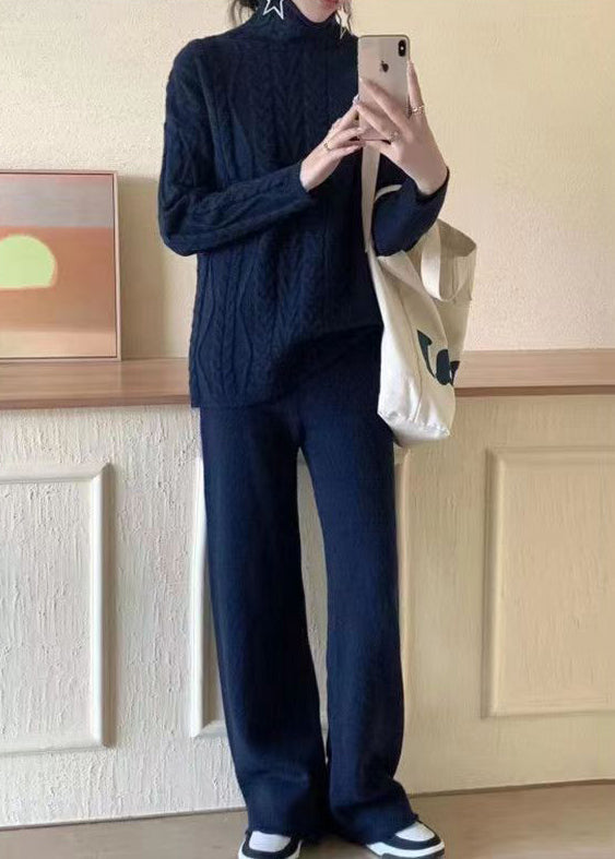 Kvinnors Turtleneck Tvådelad Set med Patchwork 2