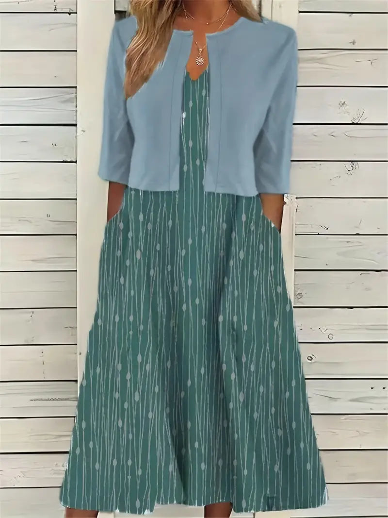 Kvinnors Tvådelad Klänning med Crop Top och Blommönster 12