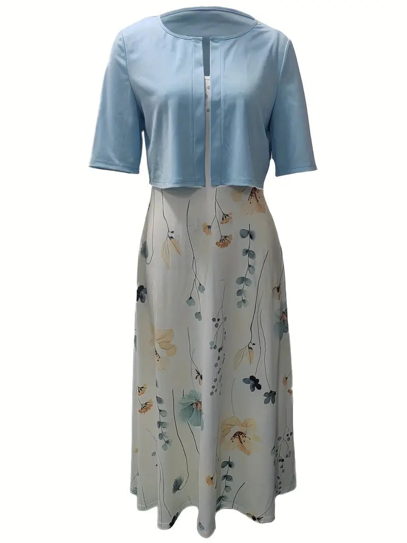 Kvinnors Tvådelad Klänning med Crop Top och Blommönster 2