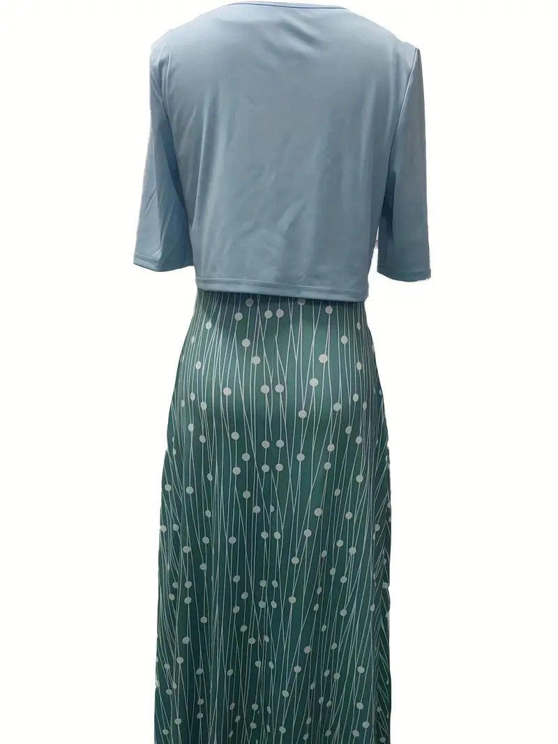 Kvinnors Tvådelad Klänning med Crop Top och Blommönster 3